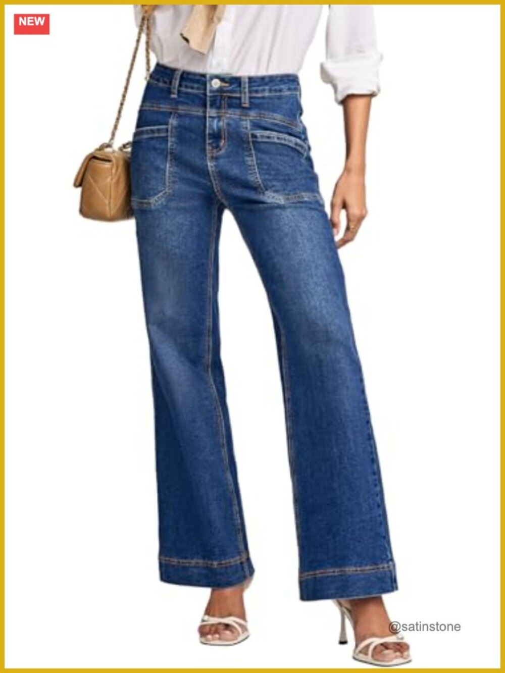 High Rise Wide Leg Bootcut Jeans Stretchy Denim Pants